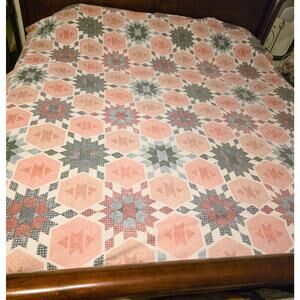 Thin Single Layer Farmhouse Style Throw Blanket Camping Pink Blue White 97"x81"